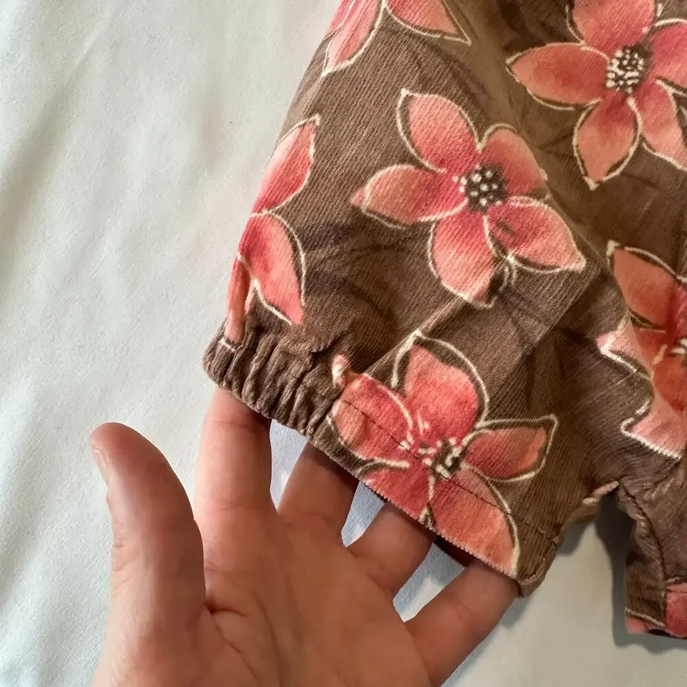 Vintage 2004 Y2K Mini Basix Tropical Flower Corduroy Bubble Shorts Sz 18 mo